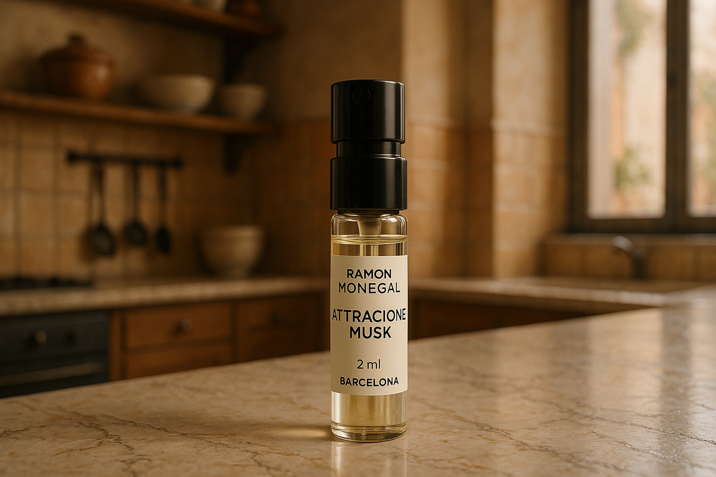 Ramon Monegal Atractone Musk 官方香水样品 2ml 0.06 fl.o.z. 香水测试仪,意大利风格,同时遮光厨房